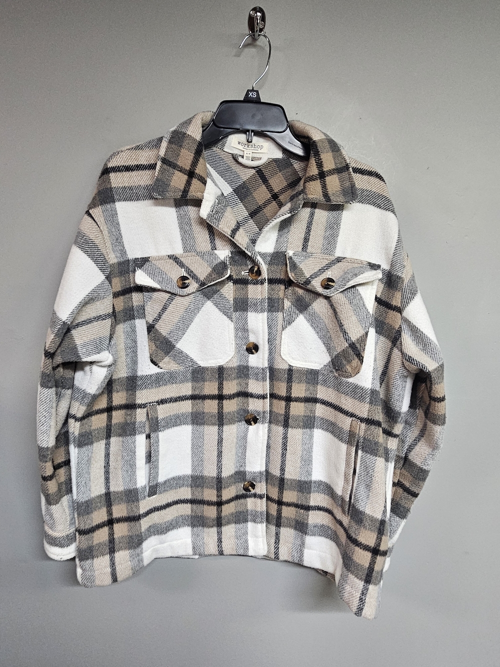 Workshop Republic Clothing Plaid Utility Shacket Women's Medium Black Tan White